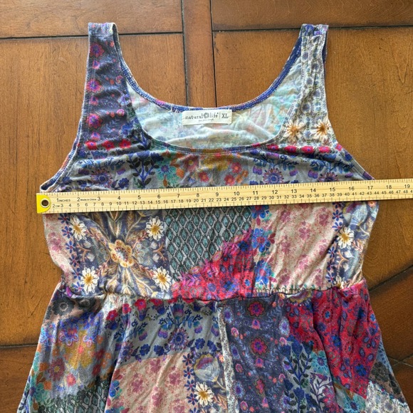 Natural Life Women XL Patchwork Floral Knit Scoop Neck Sleeveless Dress Multi - Picture 6 of 7